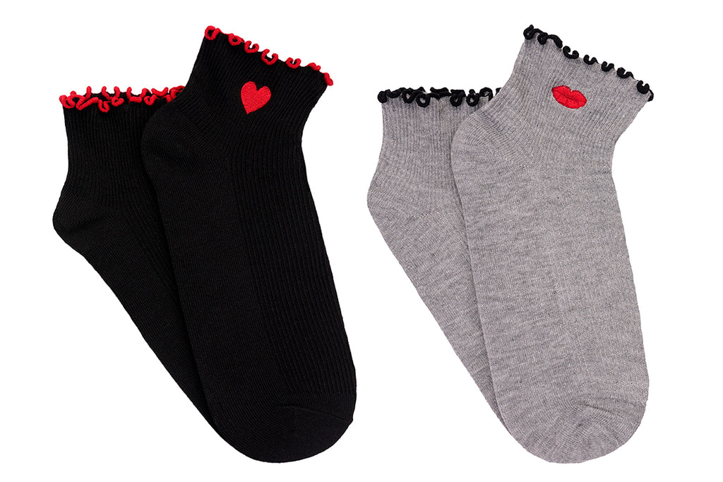 Heart & Lips 2 Pair Anklet Socks